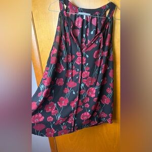 Lemon Tart Floral Blouse Sleeveless Tie Neck Top Black Red Size XL